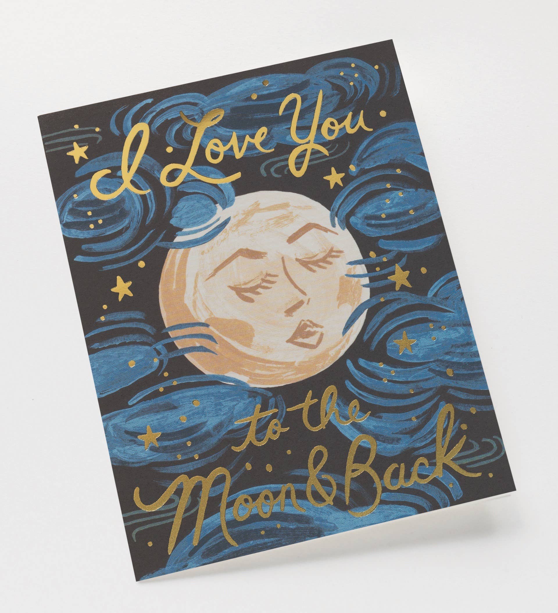 Card with 'I Love You to the Moon & Back' text and moon illustration on a white background