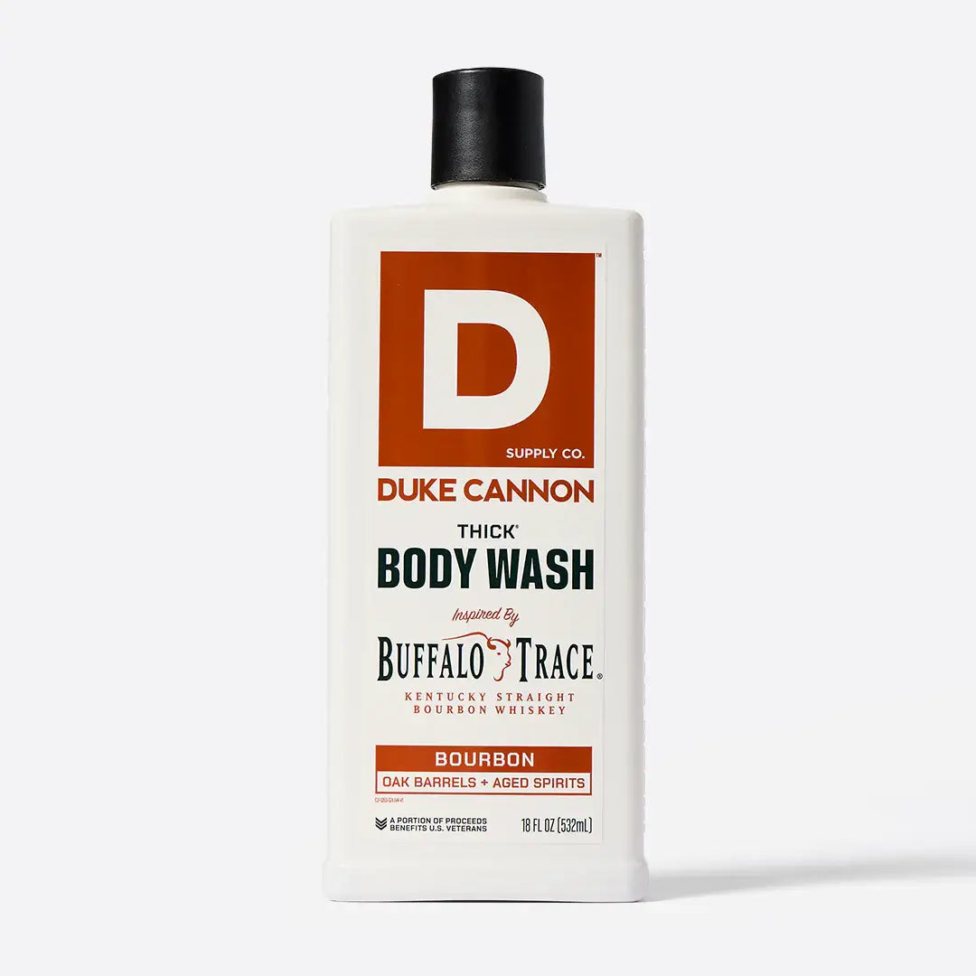 Duke Cannon body wash bottle on a white background