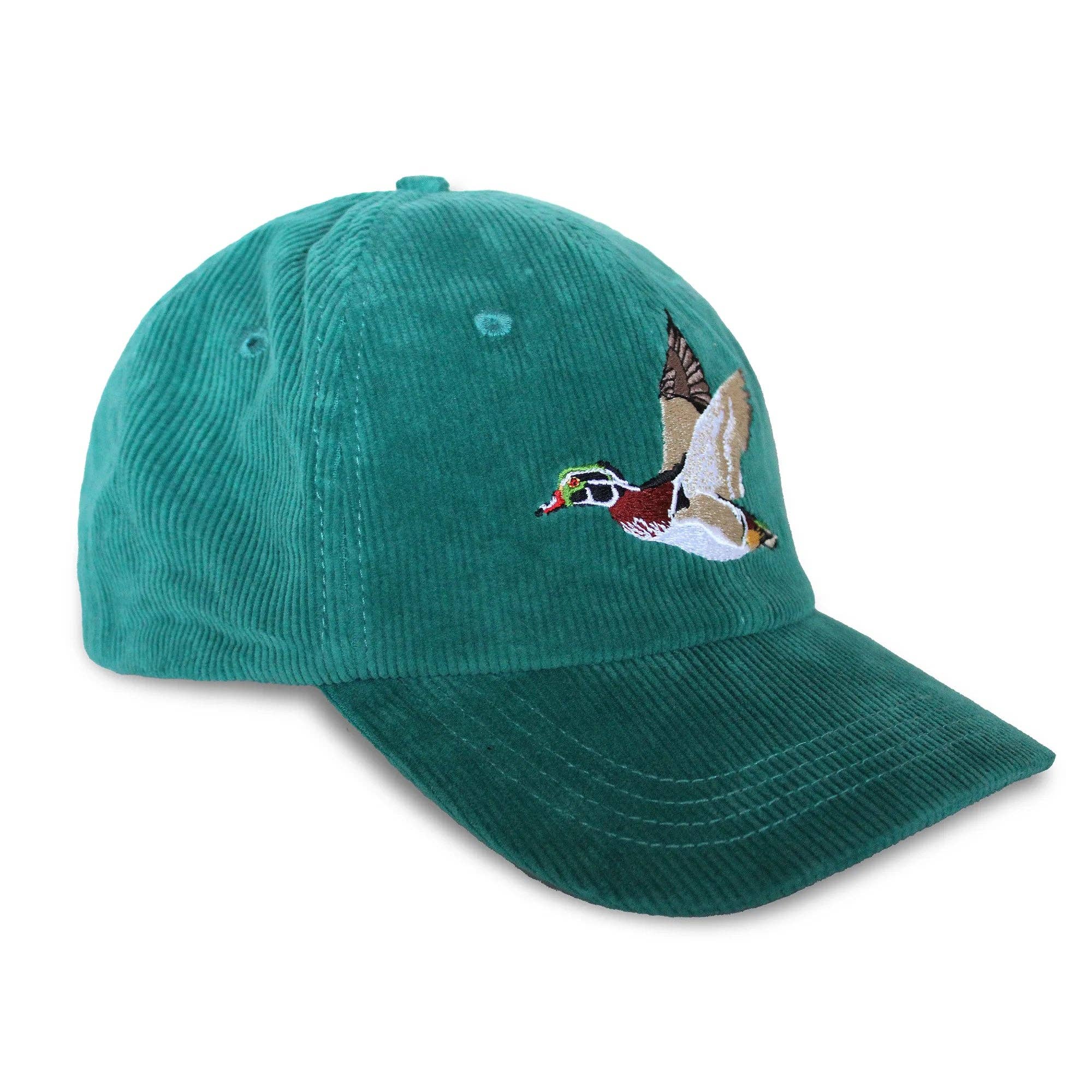 Green cap with a duck design on a white background