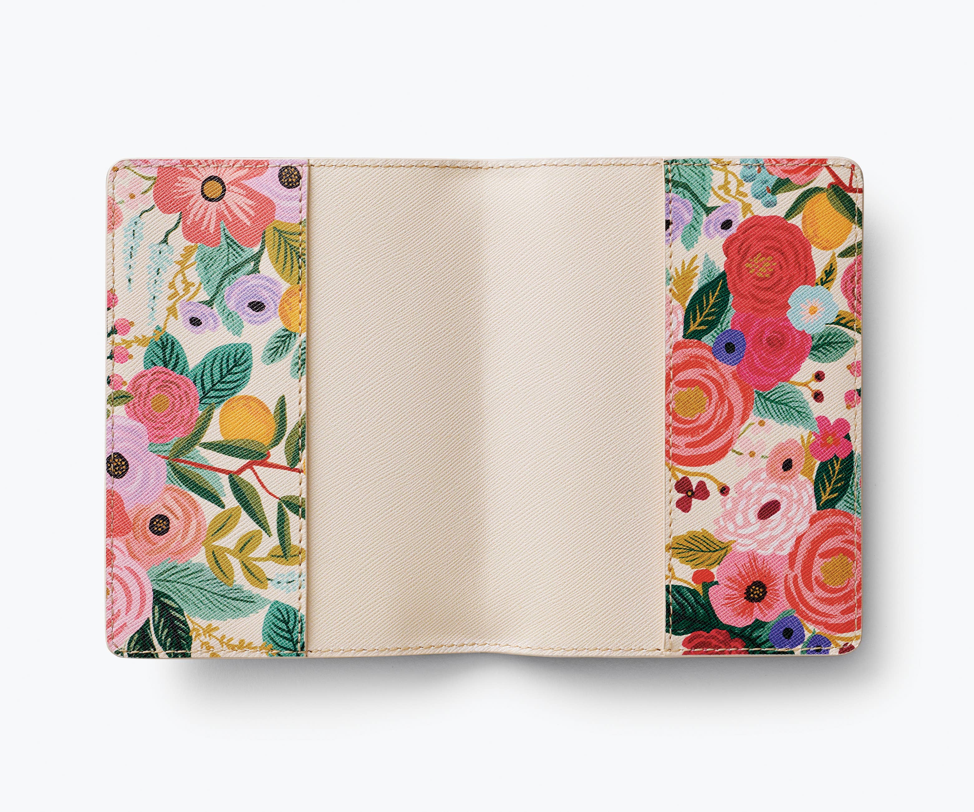 Floral-patterned notebook cover with a white interior on a white background