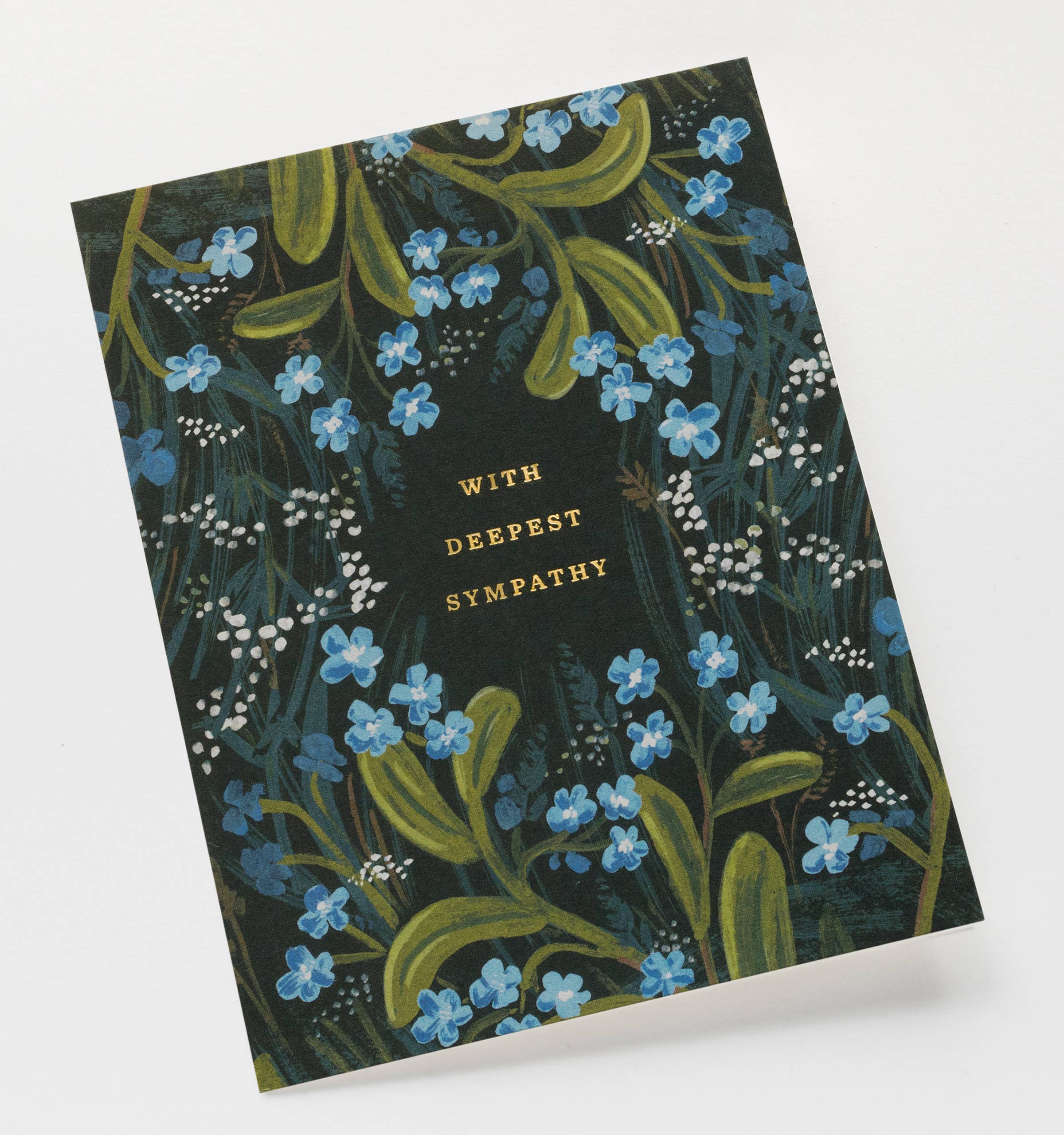 Greeting card with floral design and 'With Deepest Sympathy' text on a white background