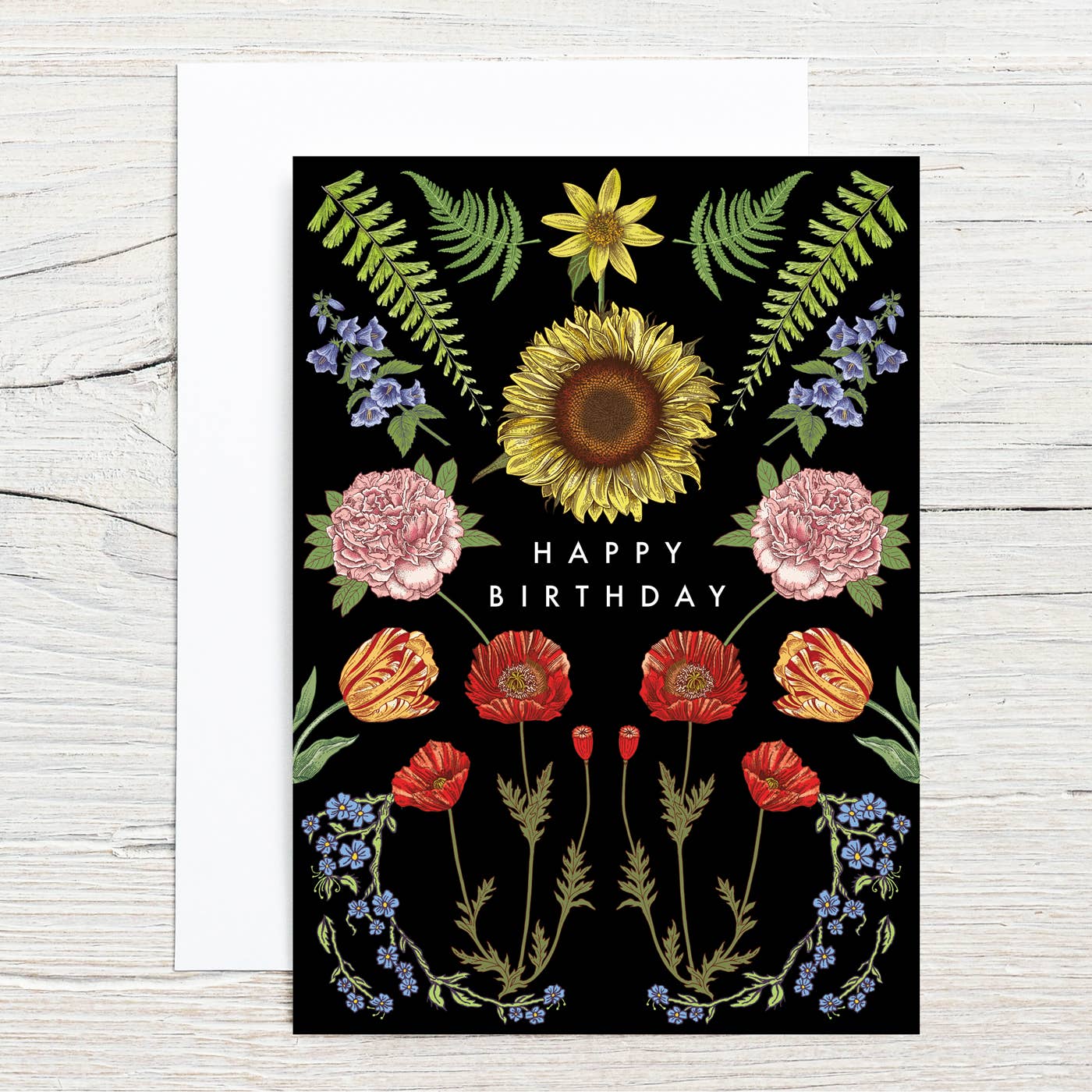 Floral design with 'Happy Birthday' text on a black background