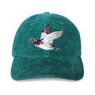 Green cap with a duck design on a white background