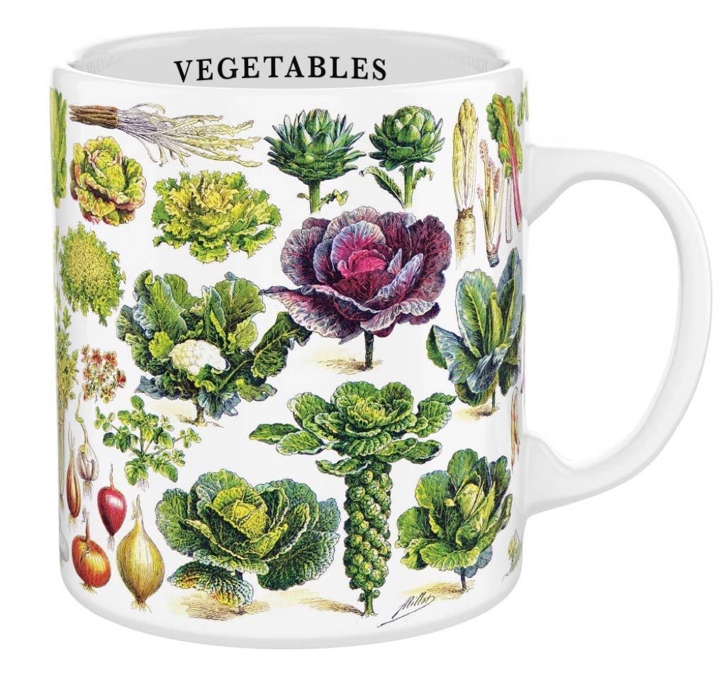 Mug with illustrations of vegetables on a white background