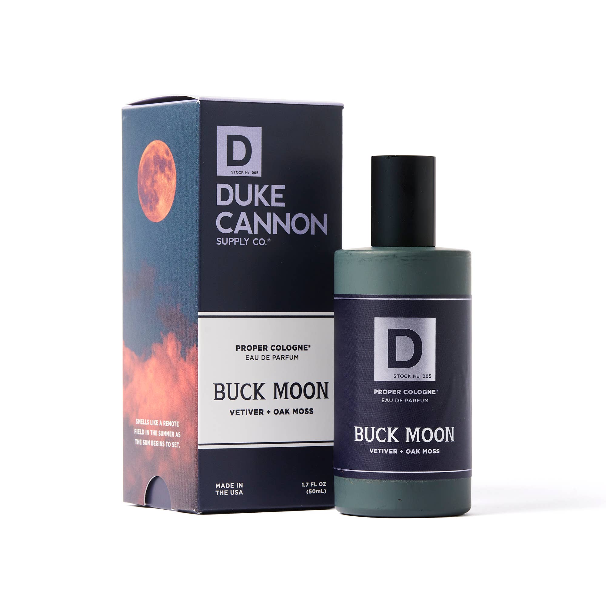 Duke Cannon cologne bottle and packaging on a white background