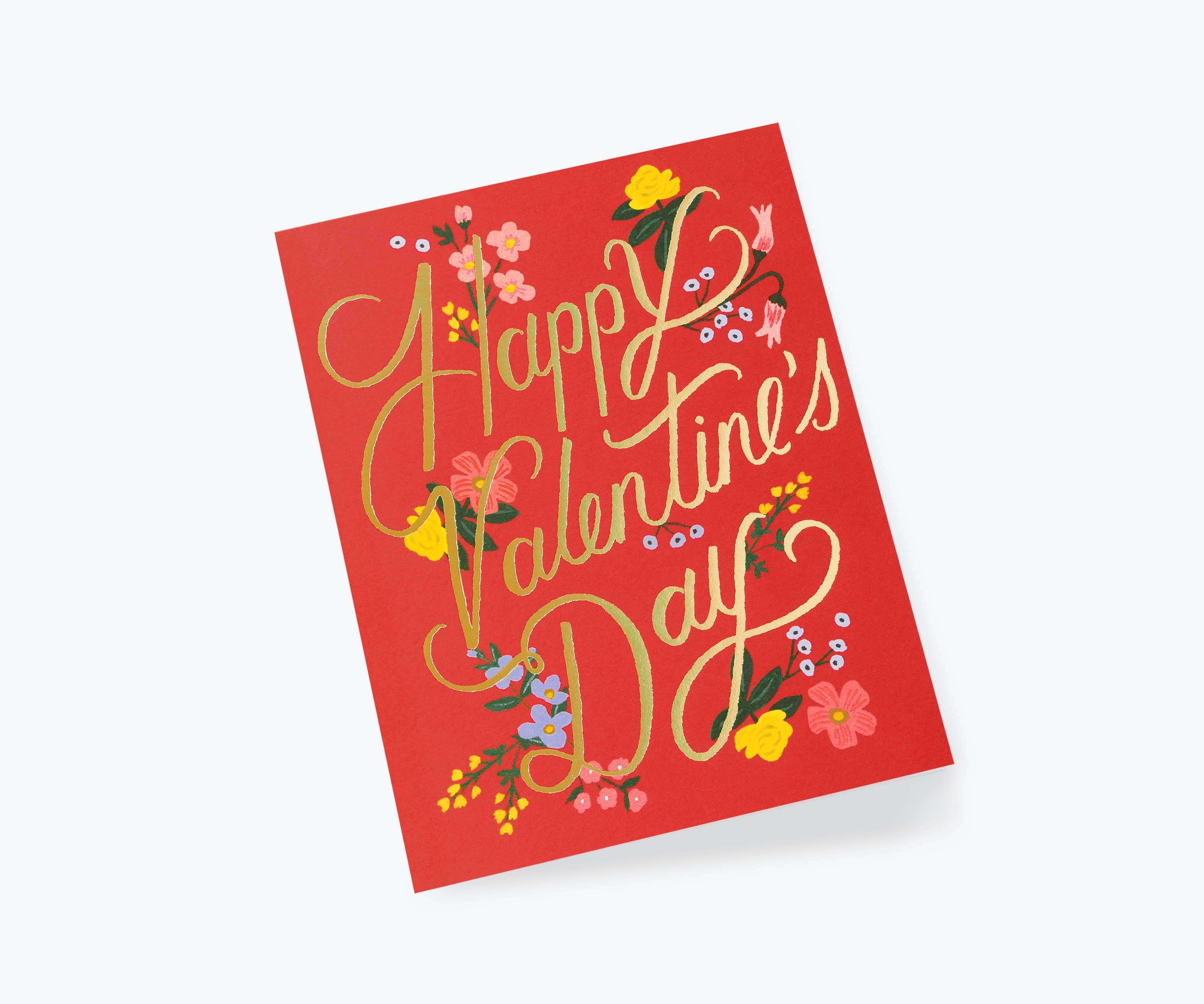 Valentine's Day card with 'Happy Valentine's Day' text on a red background
