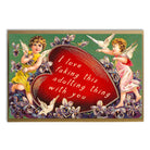 Vintage-style card with cherubs and a heart-shaped message on a green background