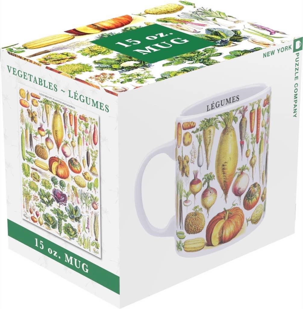 Mug with vegetable design packaging on a white background